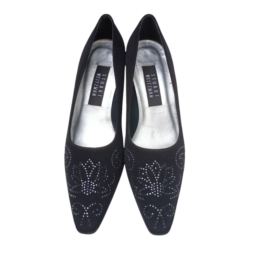Stuart Weitzman follie black shoes with silver embellishment. Size 7.5